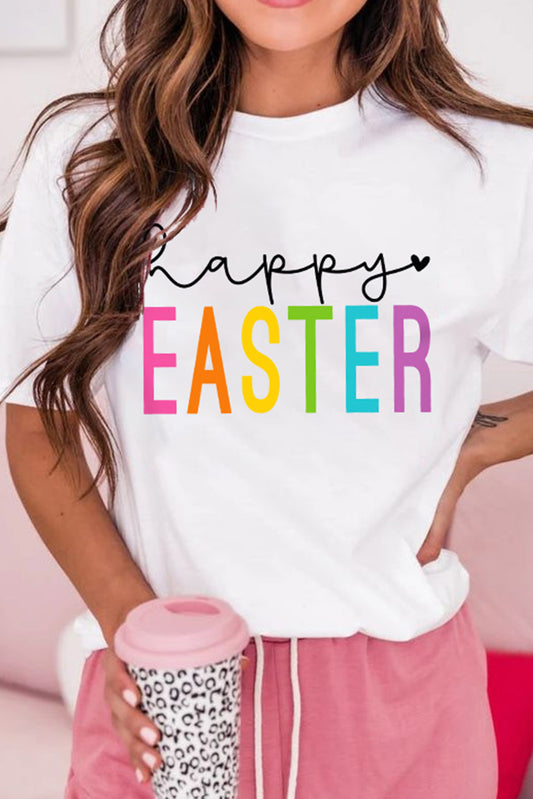 Happy EASTER Letter Graphic Round Neck Tee