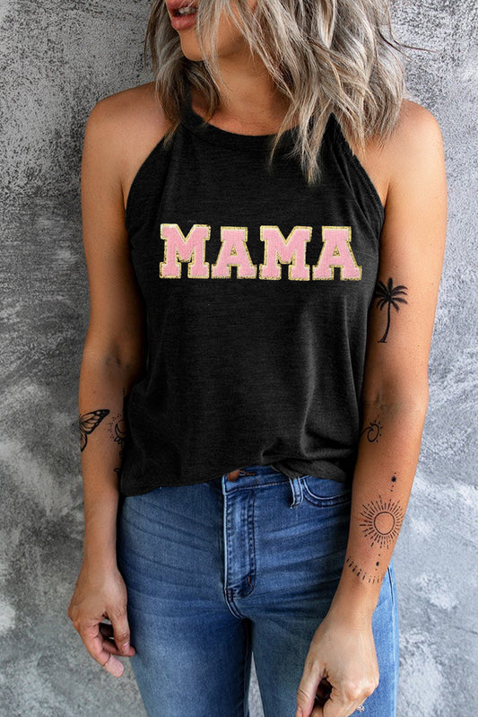 MAMA Graphic Chenille Patched Tank Top