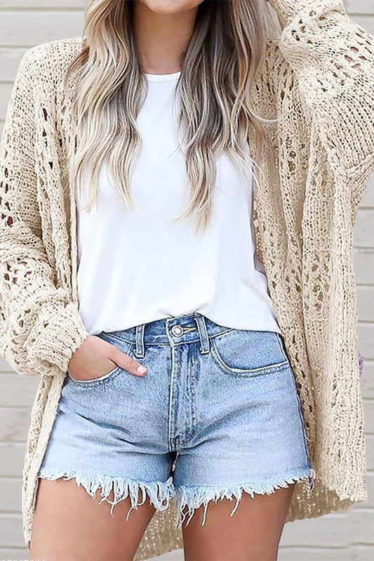 Apricot Casual Hollowed Knit Dolman Sleeve Cardigan