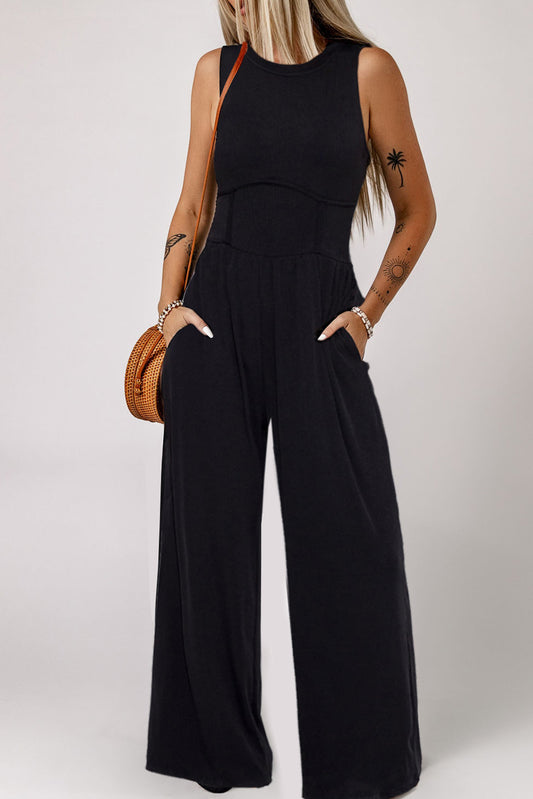 Grey Sleeveless High Waist Wide Leg Jumpsuit