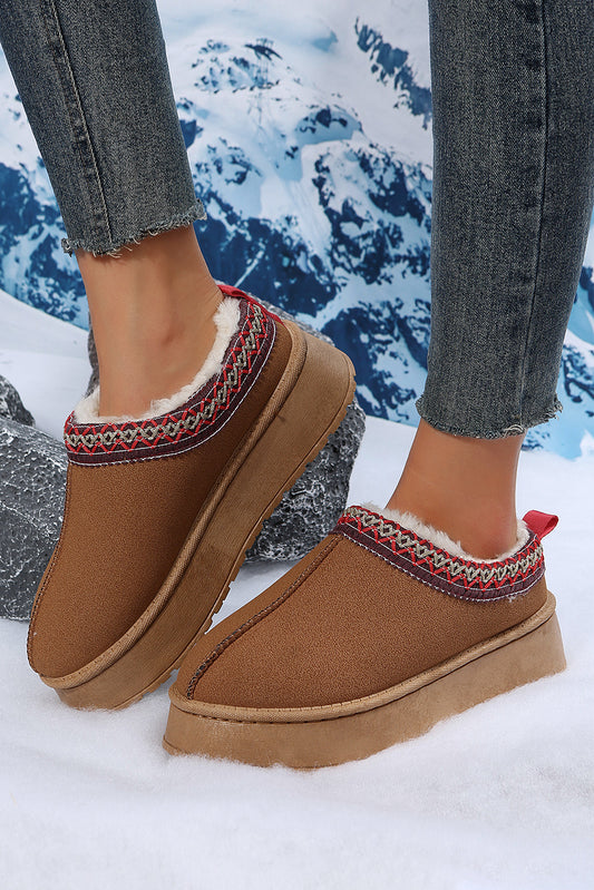 Chestnut Suede Contrast Print Round Toe Plush