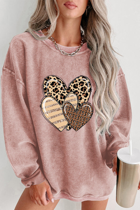 Leopard Heart Shape Oversized Graphic Sweatshirt