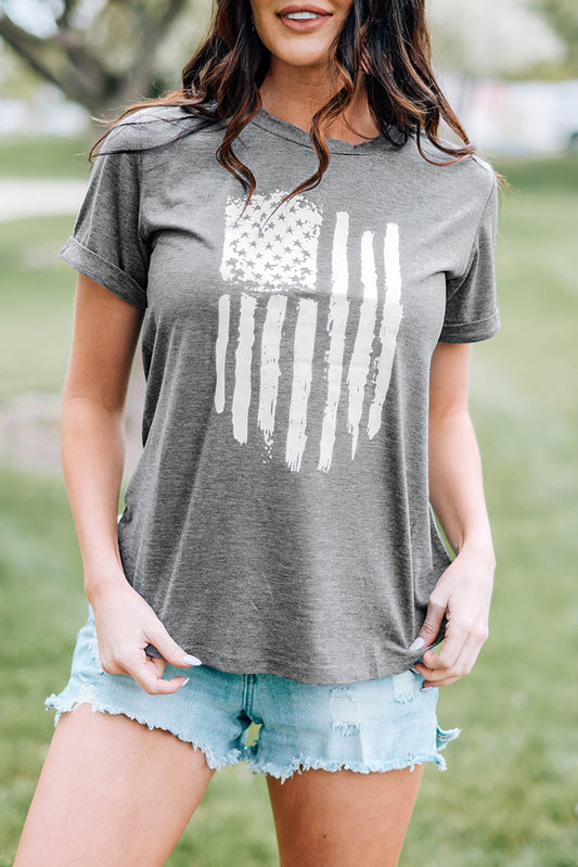 American Flag Graphic Tee Short Sleeve Crew Neck T Shirt -