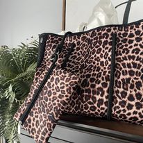 Black Leopard Print Tote with Wristlet - Bags