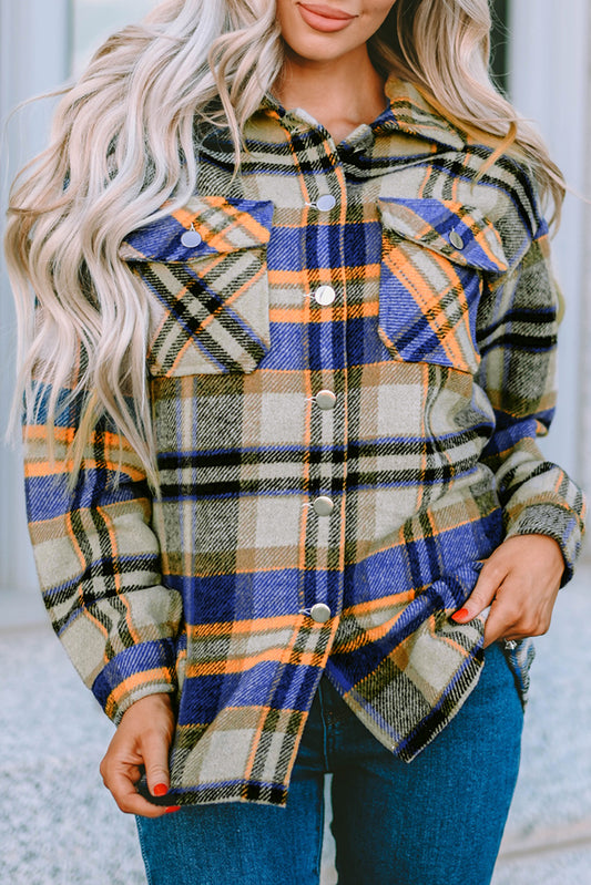 Multicolor Plaid Casual Button Up Flannel Shacket