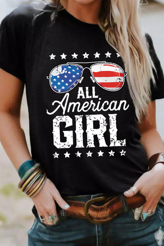 Black Stars and Stripes Glasses Slogan Graphic Tee