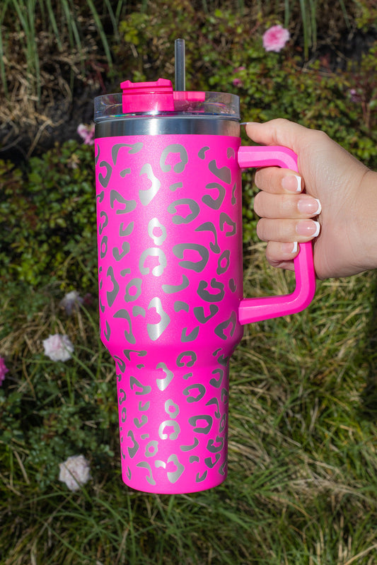 Leopard Spotted Stainless Double Tumbler w/ Handle - Rose /